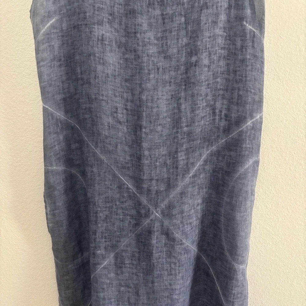 100% Linen Made in Italy Midi Sleeveless Blue Linen Shift Dress Sz M Unbranded - Picture 4 of 12